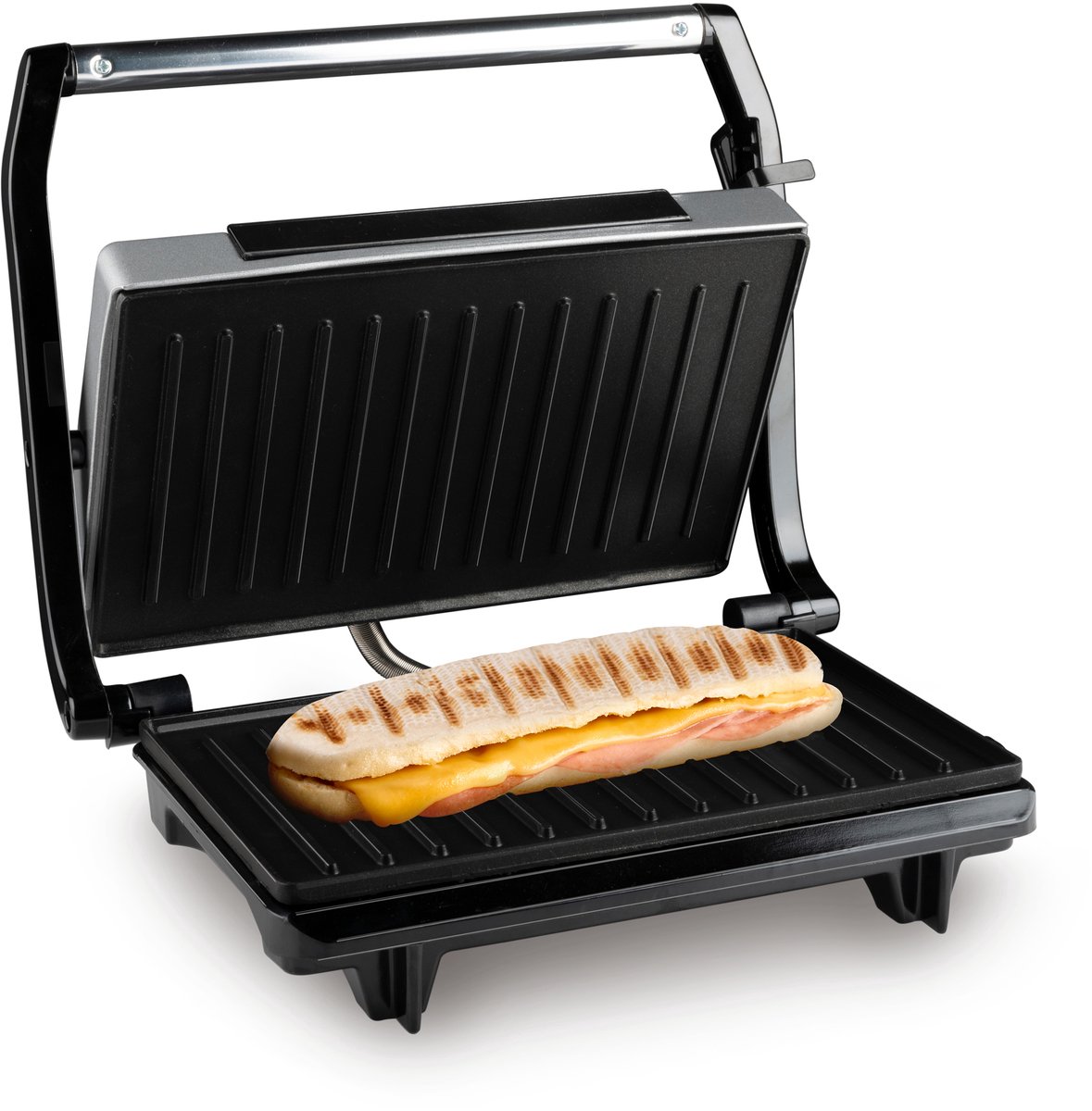 alpina Contactgrill 700W - Tosti apparaat met Anti-Aanbaklaag - Tafelgrill voor Panini, Tosti, Hamburgers en Meer - RVS/Aluminium