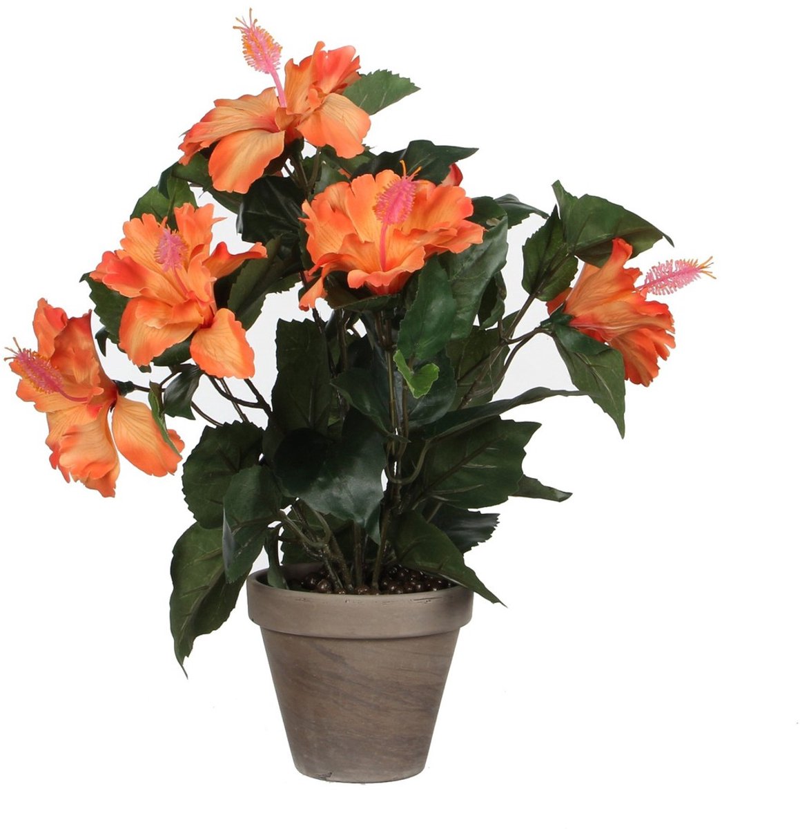 Mica Decorations Hibiscus Kunstplant in Bloempot Stan - H40 x Ø30 cm - Oranje