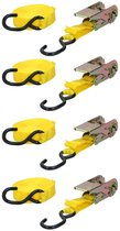 Dunlop Spanbanden met Ratel 4 Stuks - Sjorbanden - Max. 350KG - 5 Meter Lang - Nylon - Zwart/Geel
