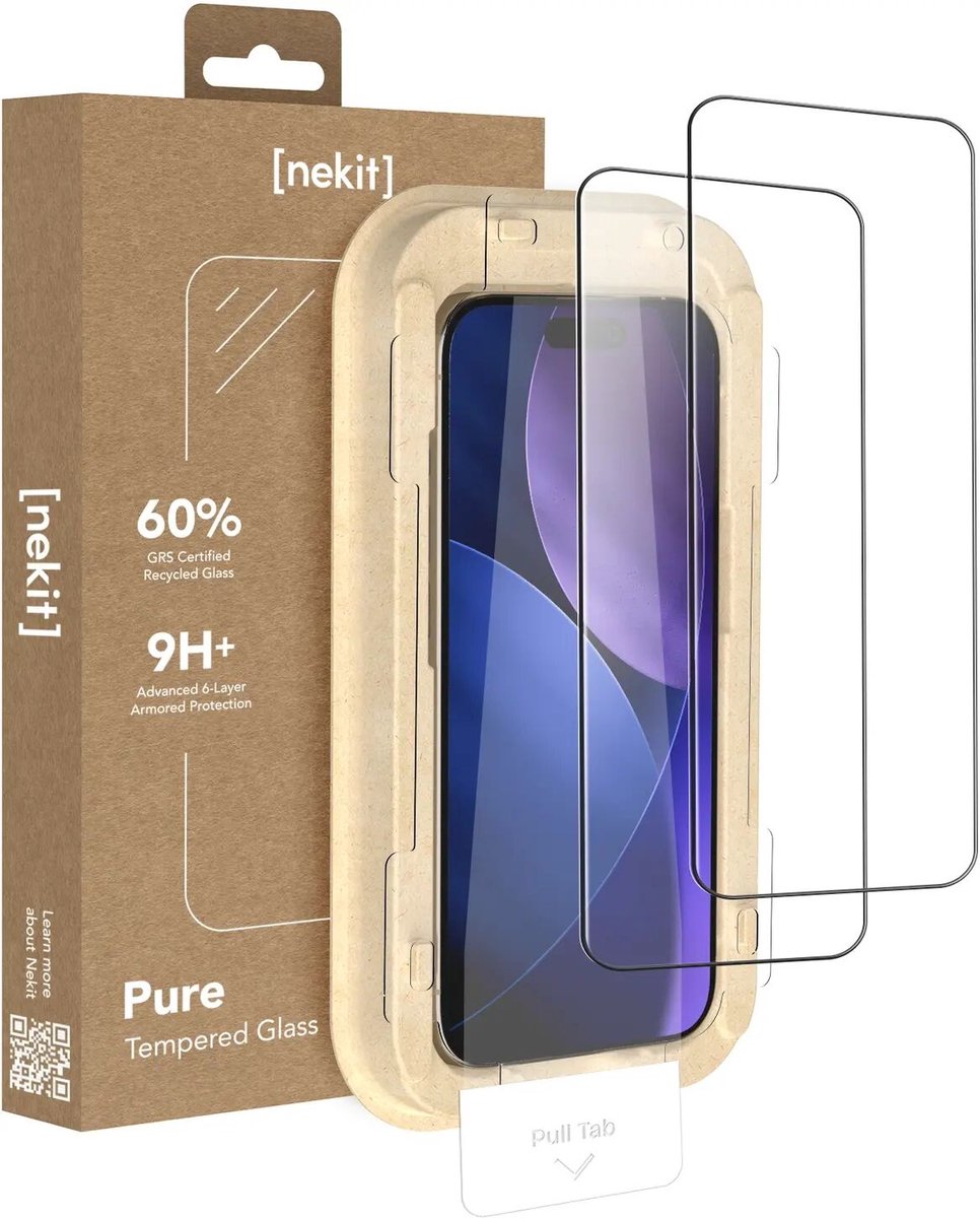 NEKIT Pure - Duo Pack Tempered Glass Geschikt voor Apple iPhone 18 Pro Max - 9H+ Gehard - GRS Gerecycled Glas - Screen Protector met Installatiebox - Case Friendly