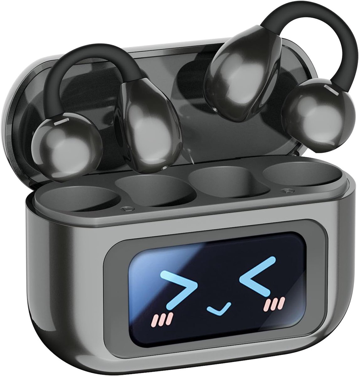 Open ear hoofdtelefoon, clip-on hoofdtelefoon, oorclip met indrukwekkend geluid, draadloze Bluetooth 5.4 met intelligent touchscreen, 60 uur draadloze oordopjes voor fitness, hardlopen