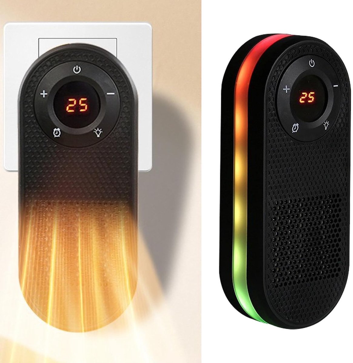 HisKes Elektrische kachel voor binnen - Kachel - Mini-ventilatorkachel - Wandkachel - Twee instelbare snelheden - Met timer en led-display - PTC-verwarming voor snelle opwarming - Kleine kachel geschikt voor slaapkamers - 10*5*9*21,5 cm -Zwart