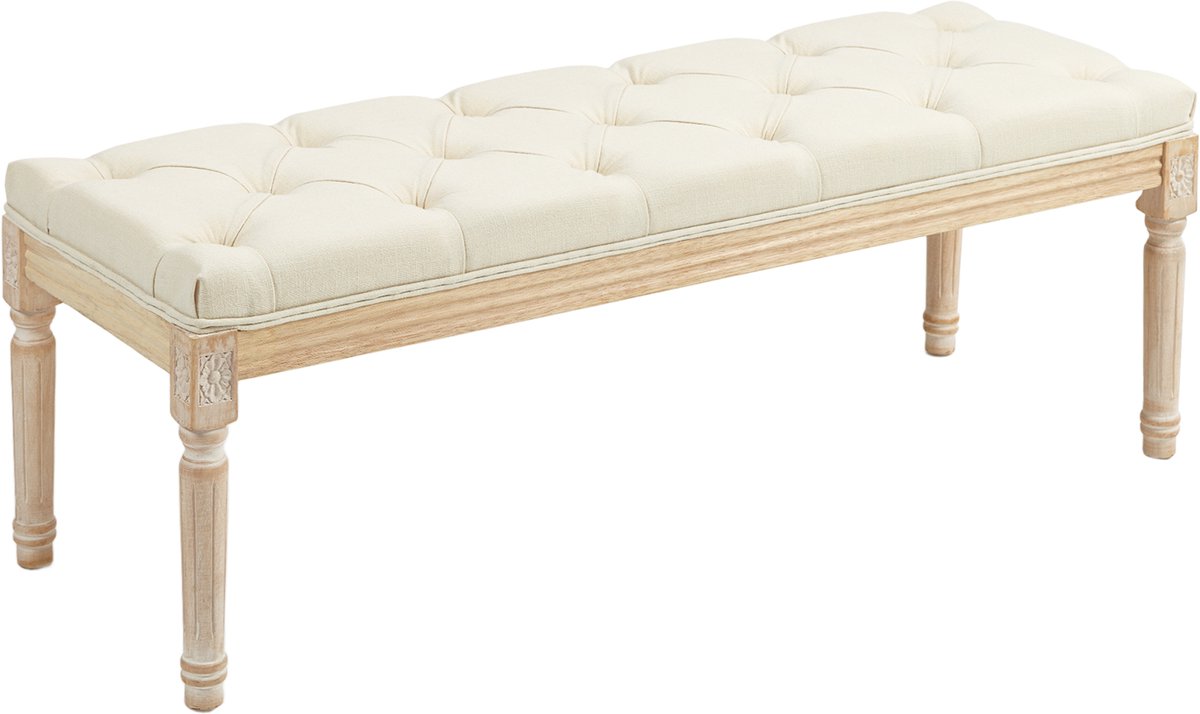 HOMCOM Bedbankje - Polyester met linnenlook - 115x40x43cm - Crème
