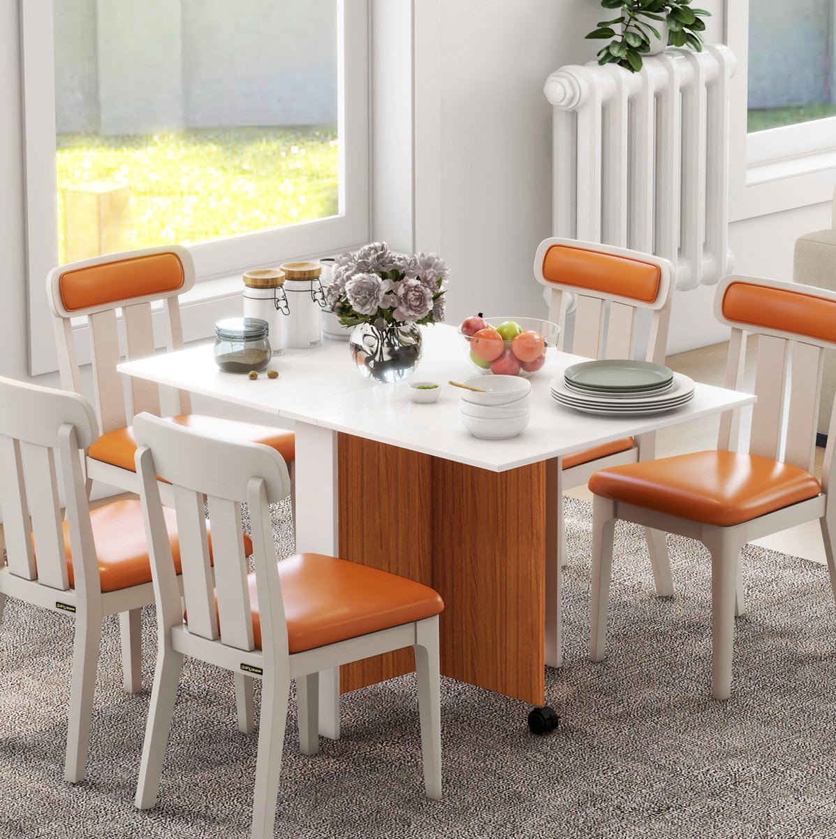 MIVRAY Klaptafel - Mobiele Eettafel Met Uitklapbaar Blad En Wielen - Voor Keuken Eetkamer En Balkon - Multiplex - Wit - 120 x 80 x 73 Cm