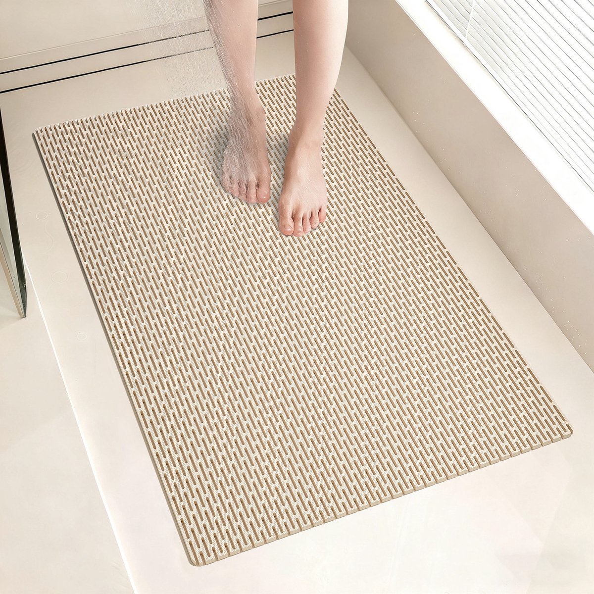 Op maat te knippen douchemat met open structuur – antislip, sneldrogend en hittebestendig; geschikt voor badkamers en doucheruimtes (beige, 40 x 60 cm)