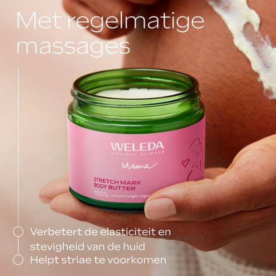 Met regelmatige massages. Verbetert de elasticiteit en stevigheid van de huid. Helpt striae te voorkomen.