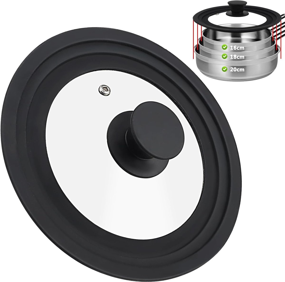 Universeel Pan Lid van 16 cm tot 20 cm, Glazen Deksel met Siliconen Rand voor Pannen