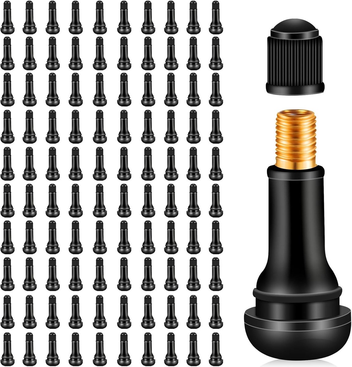 100 stuks universele rubberen ventielen voor auto en motor, snap-in ventielen voor banden, duurzame rubberen ventielen voor optimale prestaties