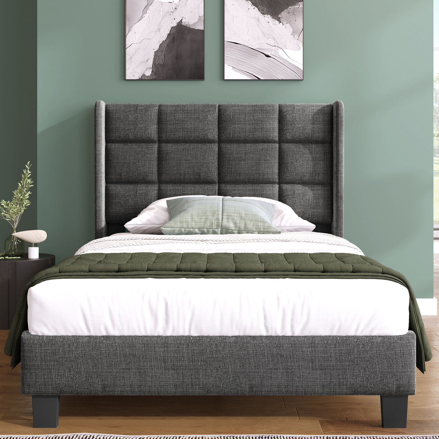 Maisentiel Gestoffeerd eenpersoonsbed 90 x 200 cm met lattenbodem en pocketveringmatras - grijs
