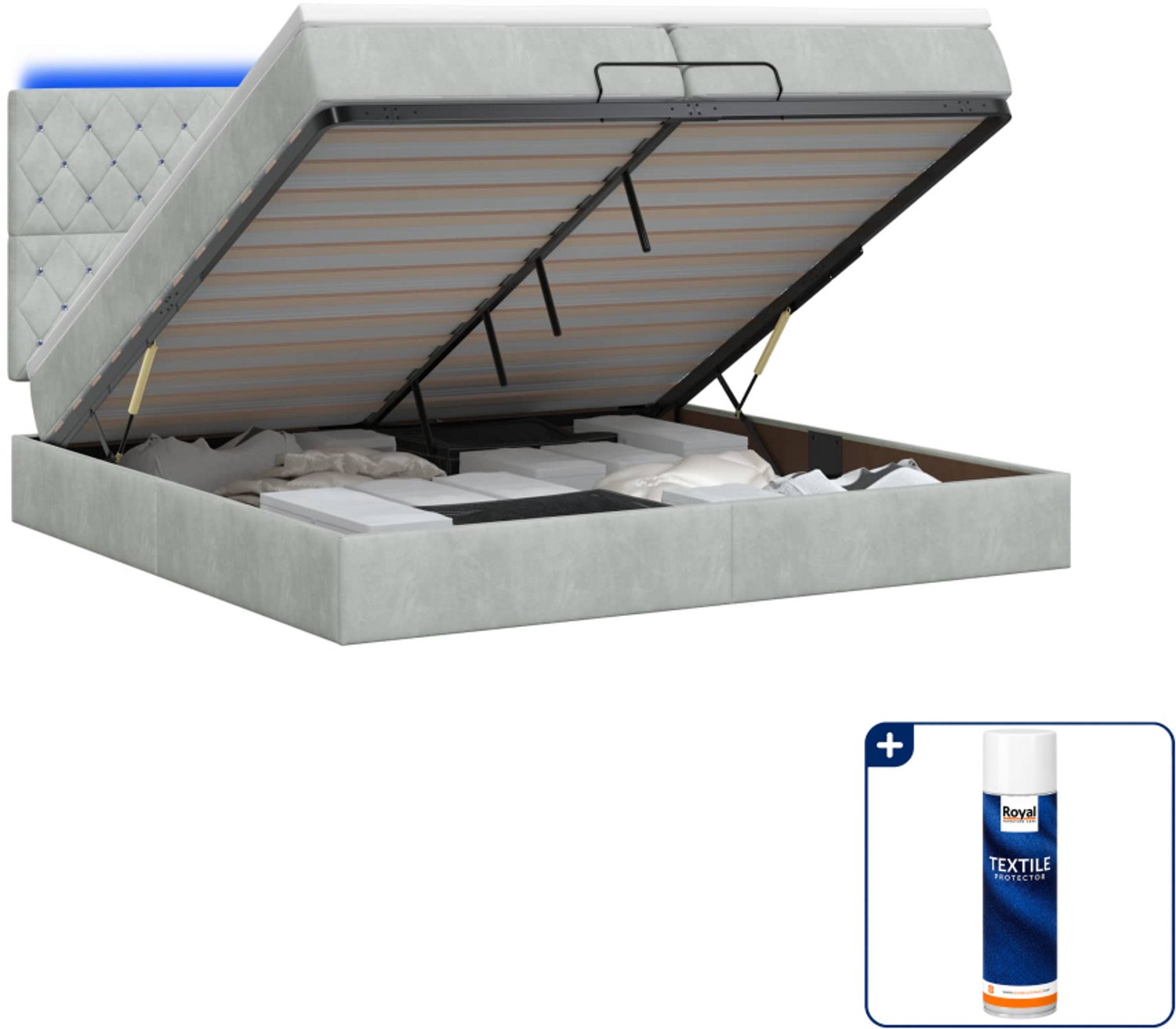 vidaXL Super kingsize bed met matras en led - 200 x 200 cm - grijs - Inclusief textielbeschermer 500 ml