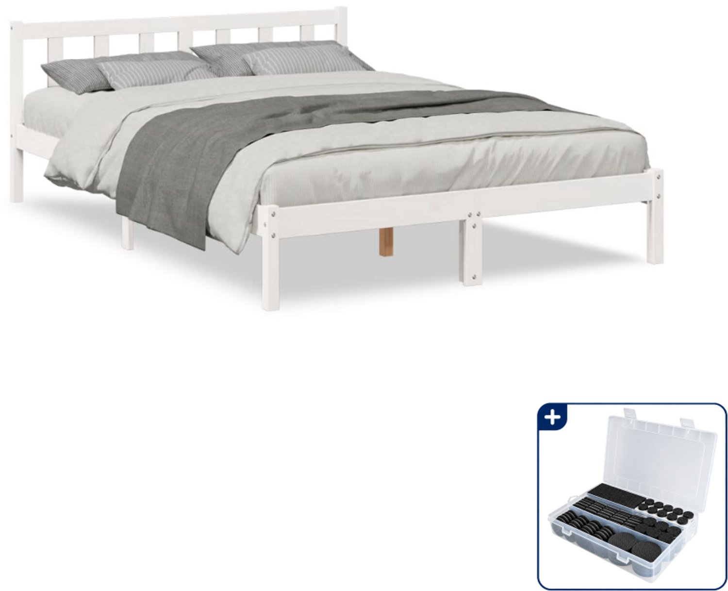 vidaXL Bedframe Queensize - 160 x 220 cm - grenenhout - wit - Inclusief antikrasvilt 177-delig