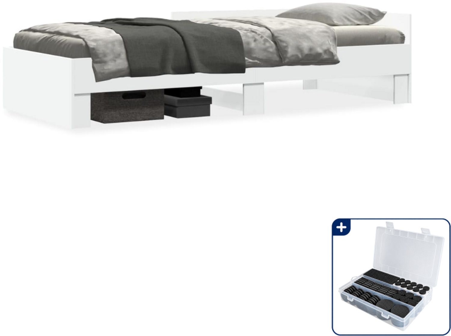 vidaXL bedframe - 75 x 190 cm - wit - Inclusief antikrasvilt 177-delig