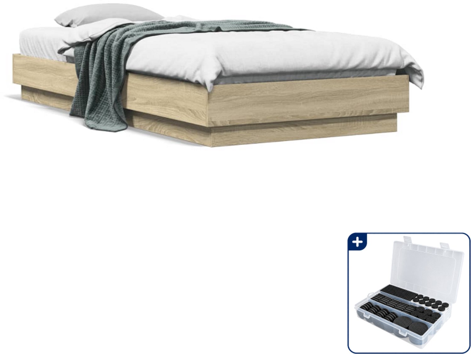 vidaXL bedframe - 90 x 200 cm - bewerkt hout - sonoma eiken - Inclusief antikrasvilt 177-delig Bruin