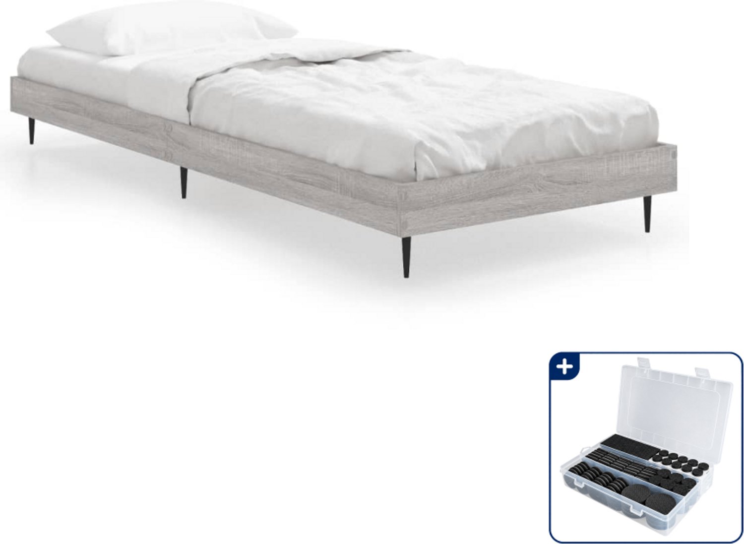 vidaXL bedframe - 75 x 190 cm - grijs sonoma eiken - Inclusief antikrasvilt 177-delig