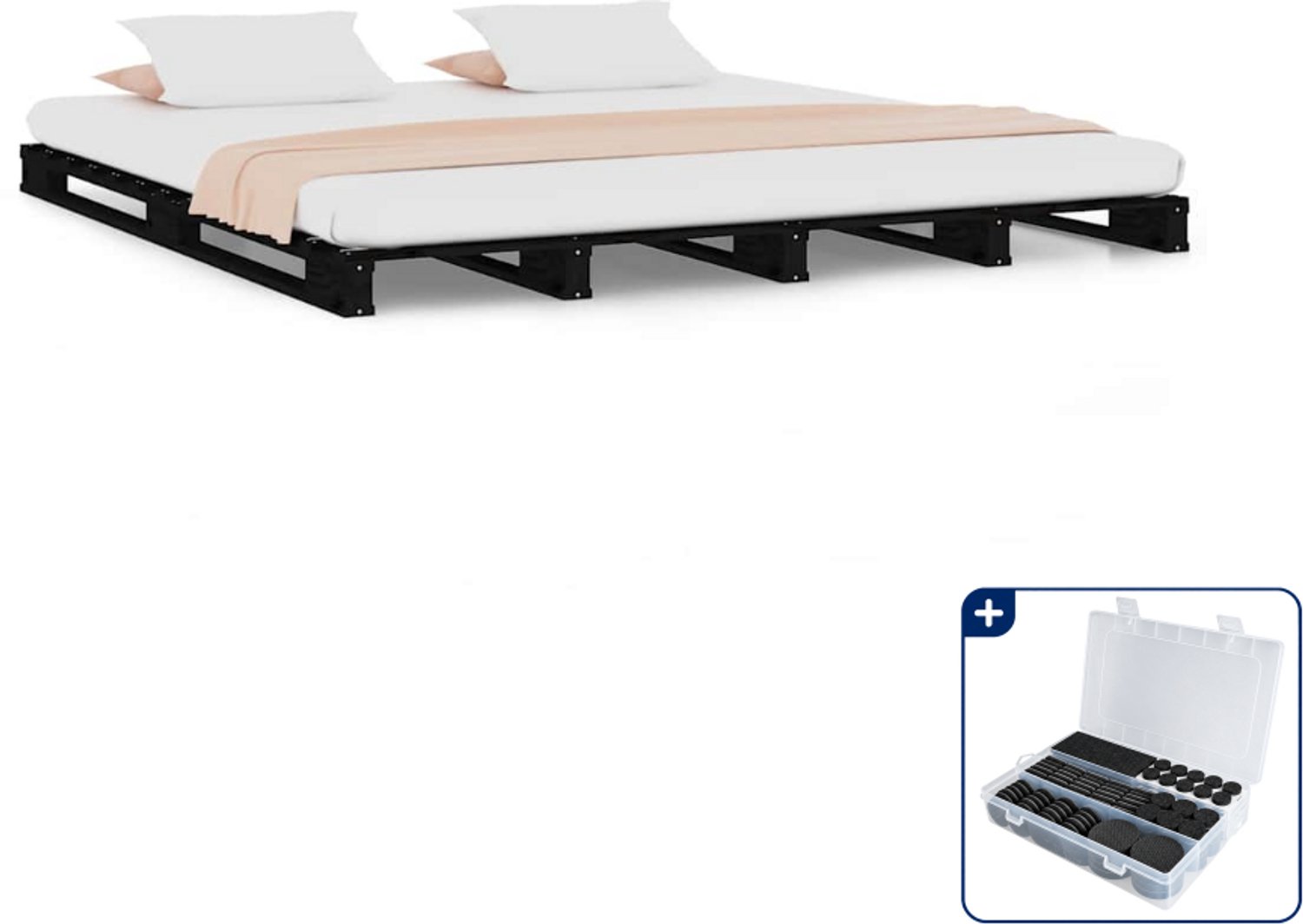 vidaXL palletbed - 120 x 190 cm - massief grenenhout - zwart - Inclusief antikrasvilt 177-delig