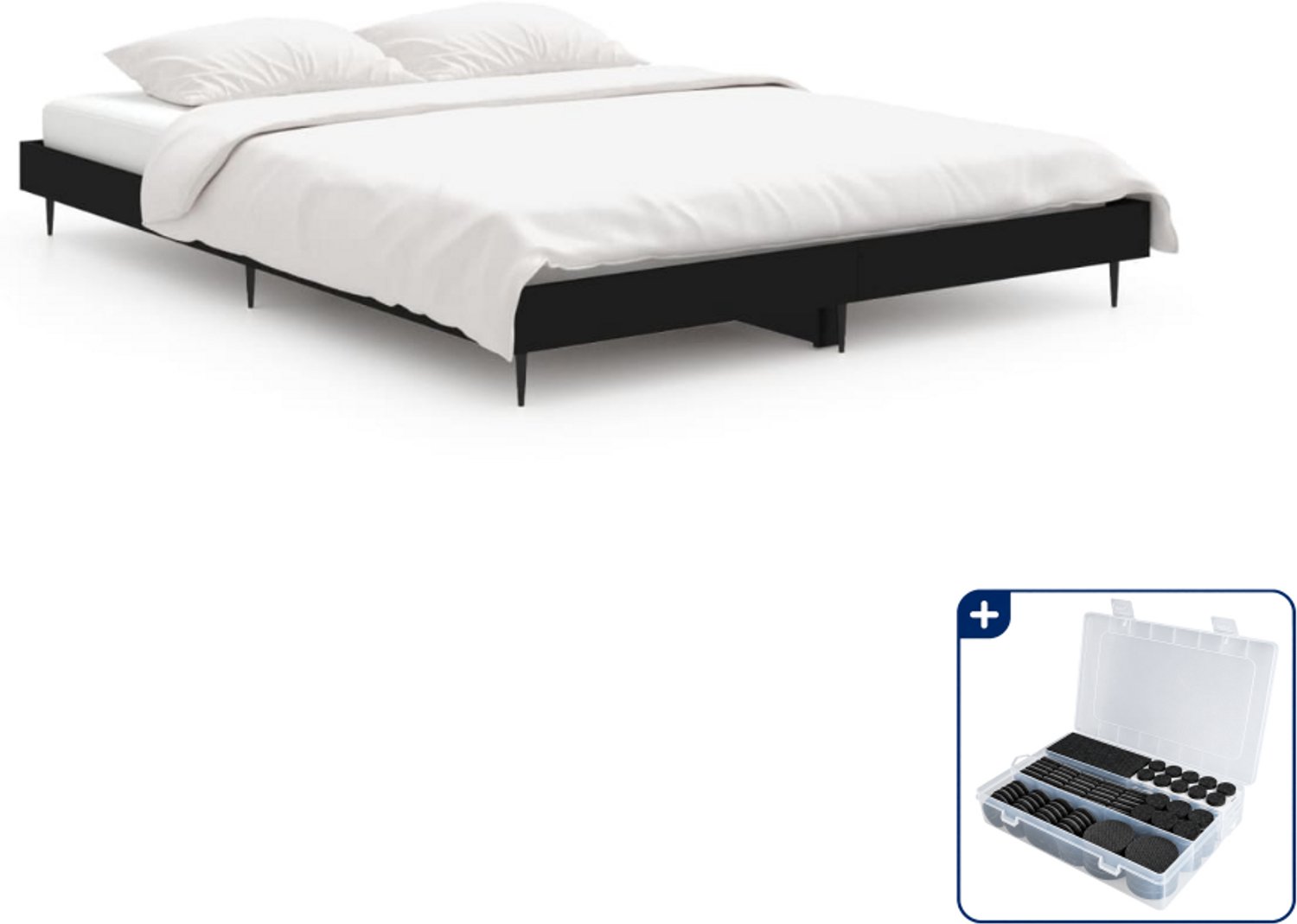 vidaXL bedframe met LED - 140 x 190 cm - bewerkt hout - zwart - Inclusief antikrasvilt 177-delig