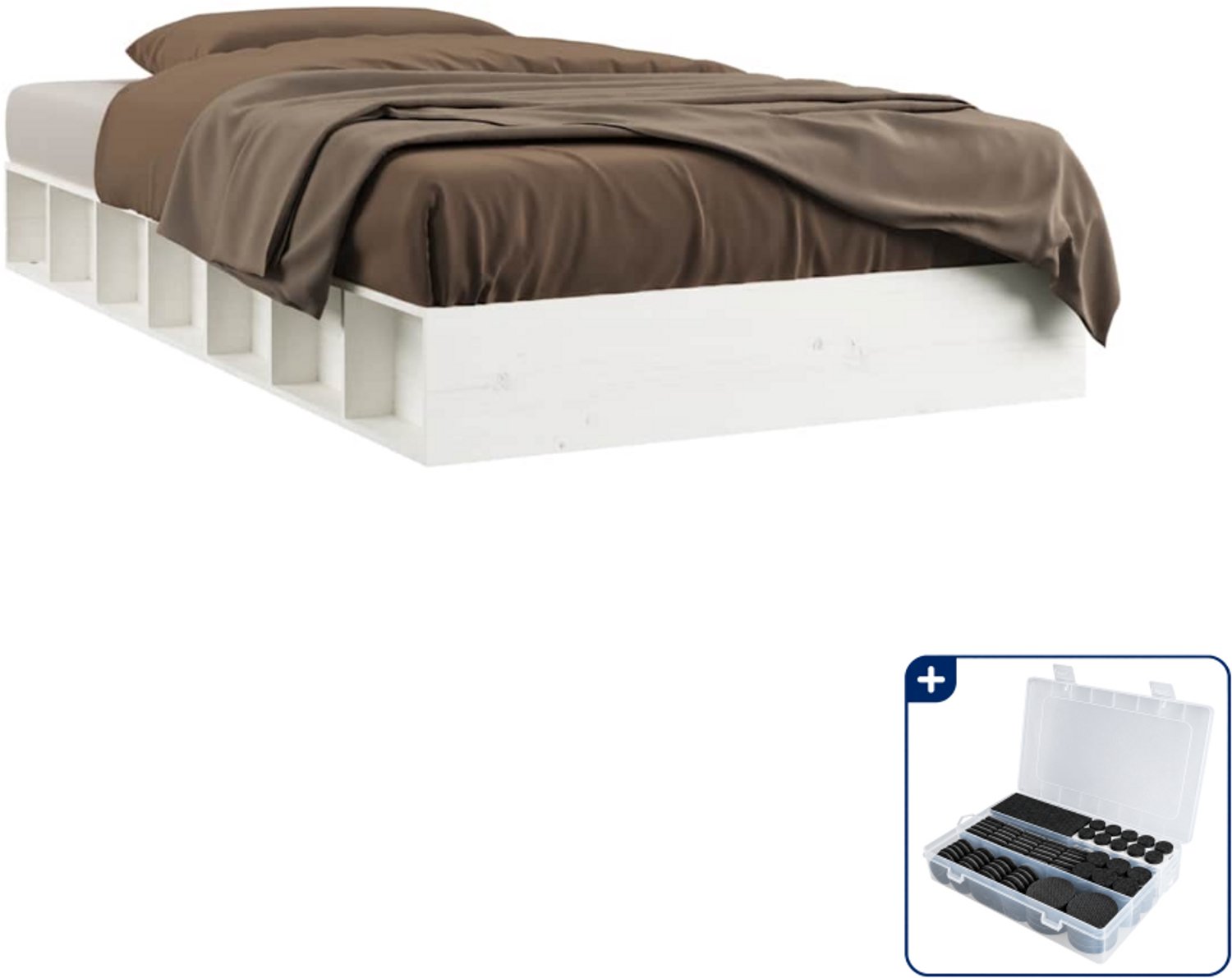 vidaXL bedframe - 90 x 190 cm - massief grenenhout - wit - Inclusief antikrasvilt 177-delig