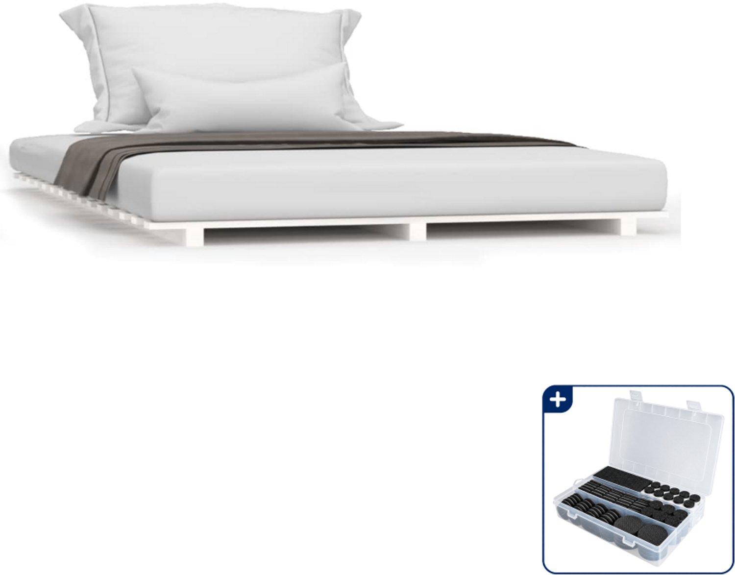 vidaXL bedframe - 120 x 200 cm - massief grenenhout - wit - Inclusief antikrasvilt 177-delig
