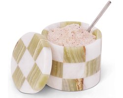 Marmeren Zoutpot met Deksel en Lepel, 7,6 cm Hoog