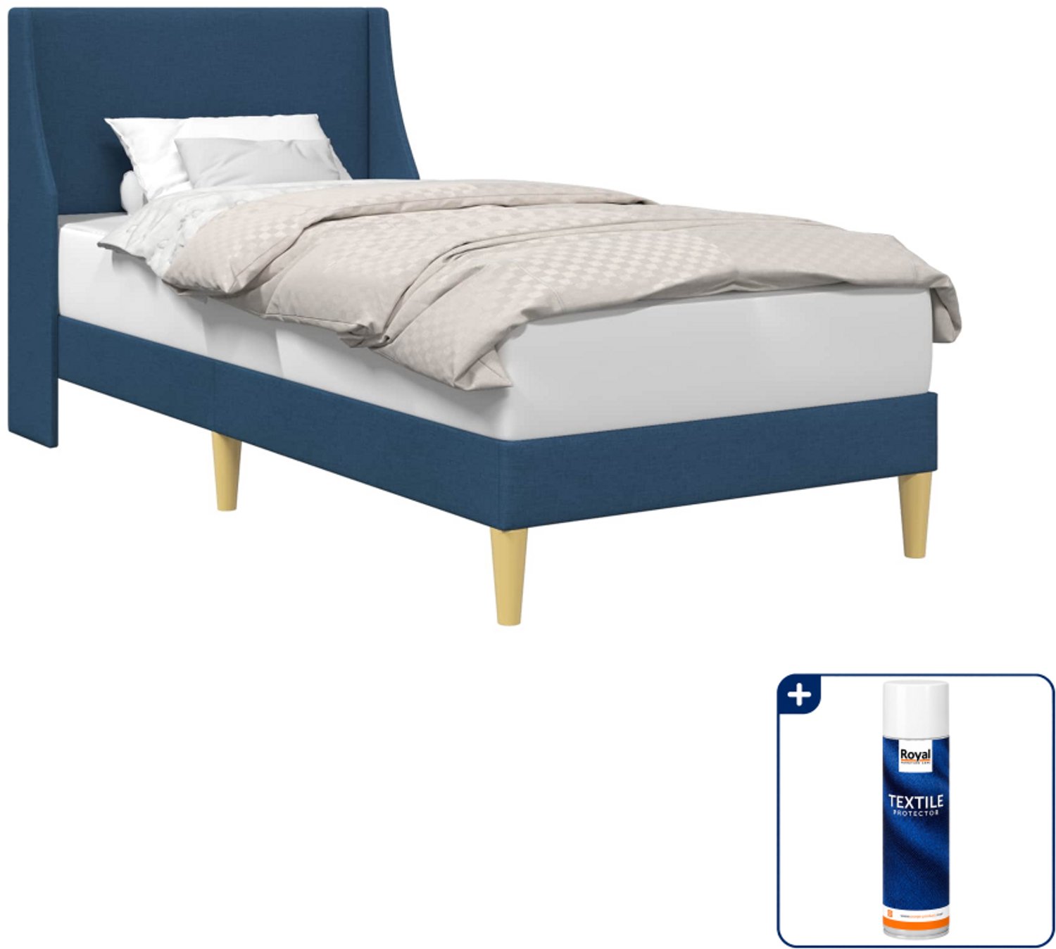 vidaXL bedframe - 90 x 200 cm - stof - blauw - Inclusief textielbeschermer 500 ml