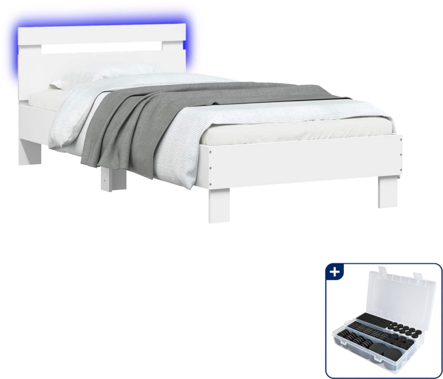 vidaXL bedframe - 80 x 200 cm - bewerkt hout - wit - Inclusief antikrasvilt 177-delig