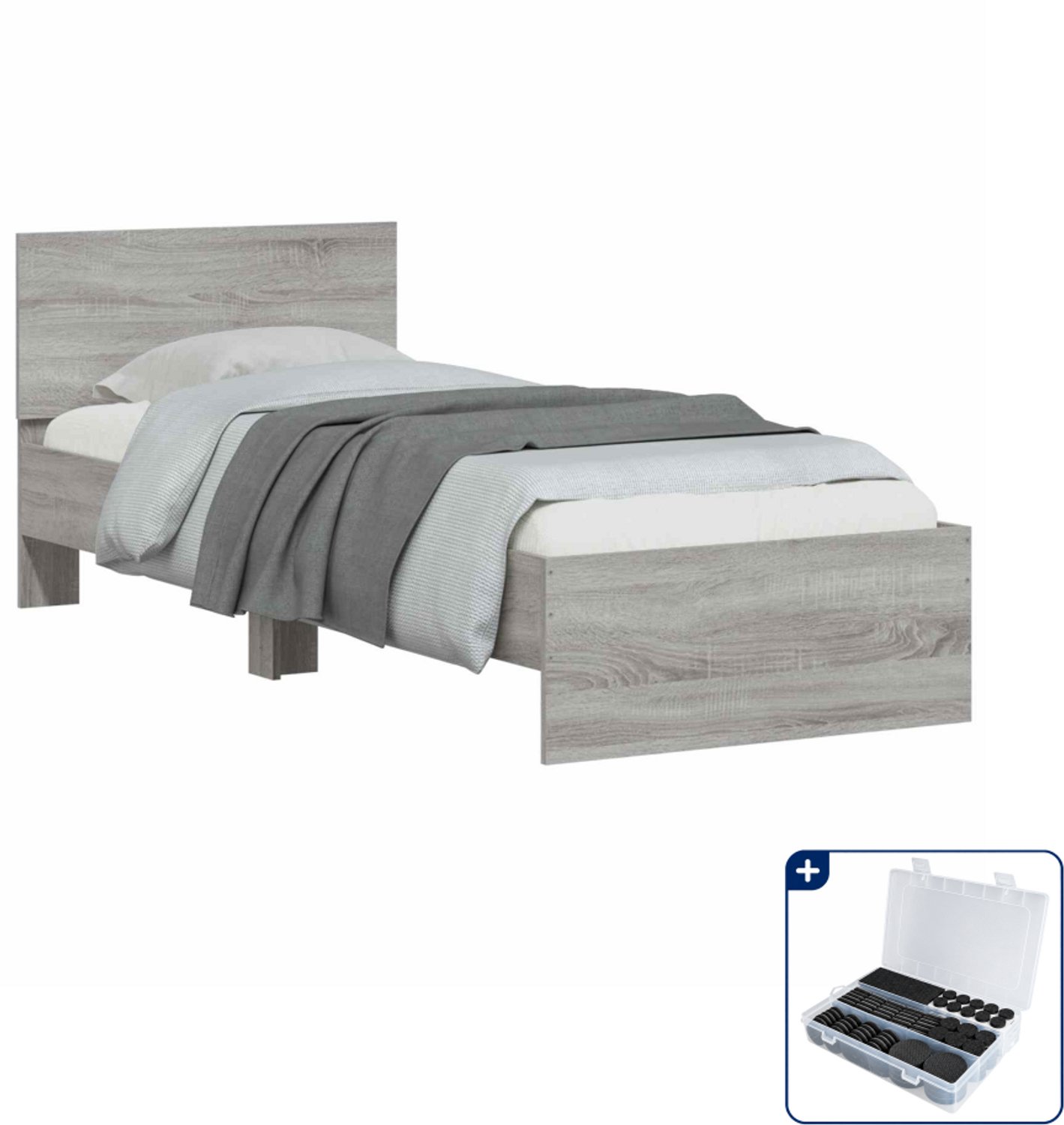 vidaXL Bedframe met hoofdbord - 80 x 200 cm - bewerkt hout - grijs sonoma - Inclusief antikrasvilt 177-delig