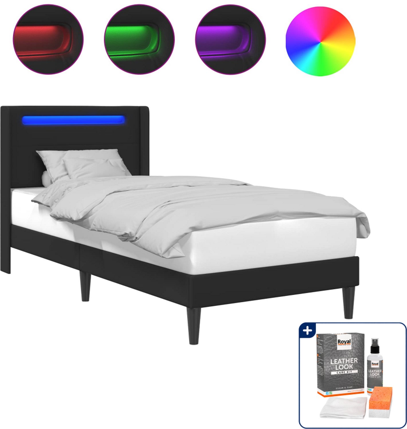 vidaXL bedframe - 90 x 190 cm - kunstleer - zwart - Inclusief onderhoudsset voor kunstleer 150 ml