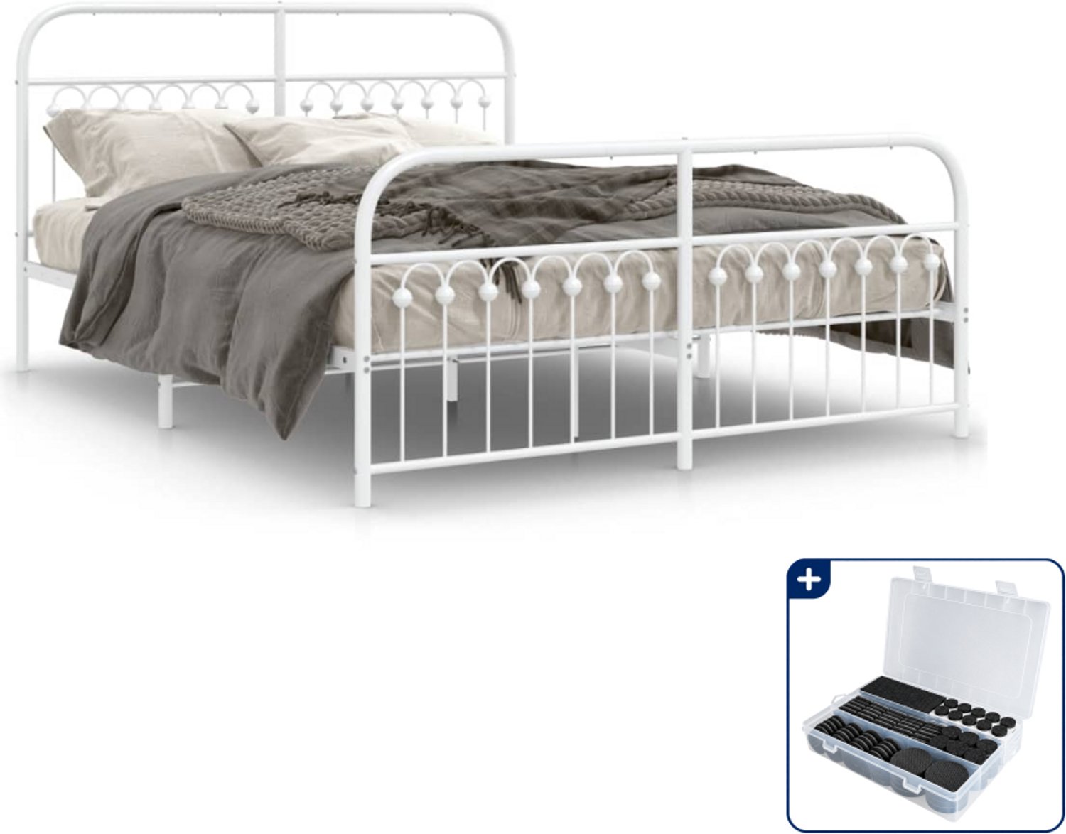 vidaXL bedframe - 150 x 200 cm - staal - wit - Inclusief antikrasvilt 177-delig