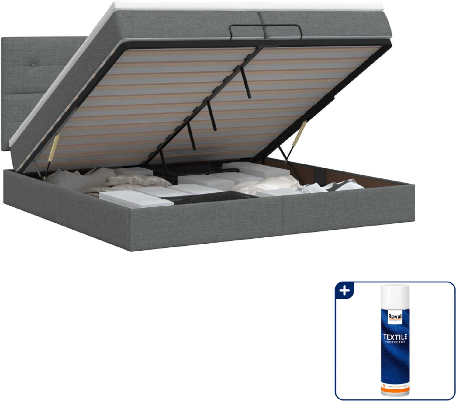 vidaXL ottoman bed met matras - 200 x 200 cm - stof - donkergrijs - Inclusief textielbeschermer 500 ml Donker Grijn