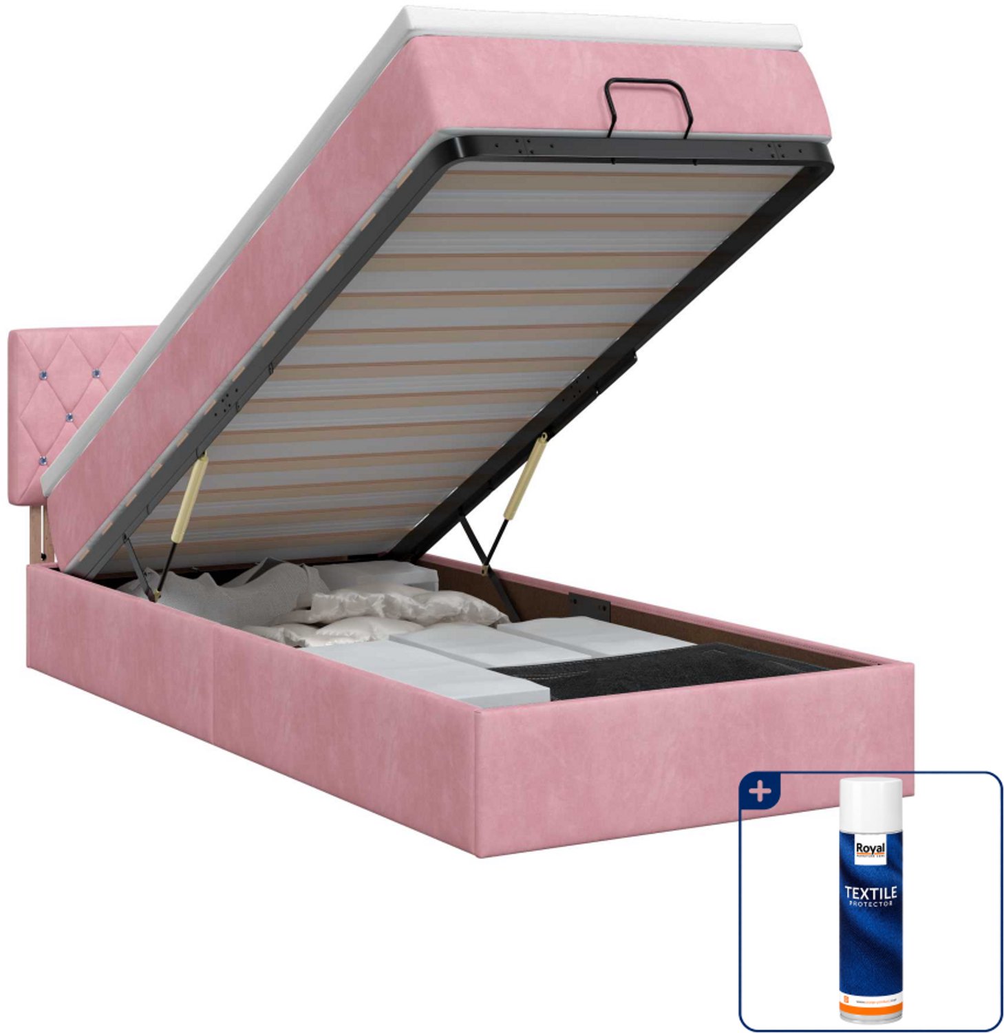 vidaXL ottoman bed met matras - 80 x 200 cm - roze - Inclusief textielbeschermer 500 ml