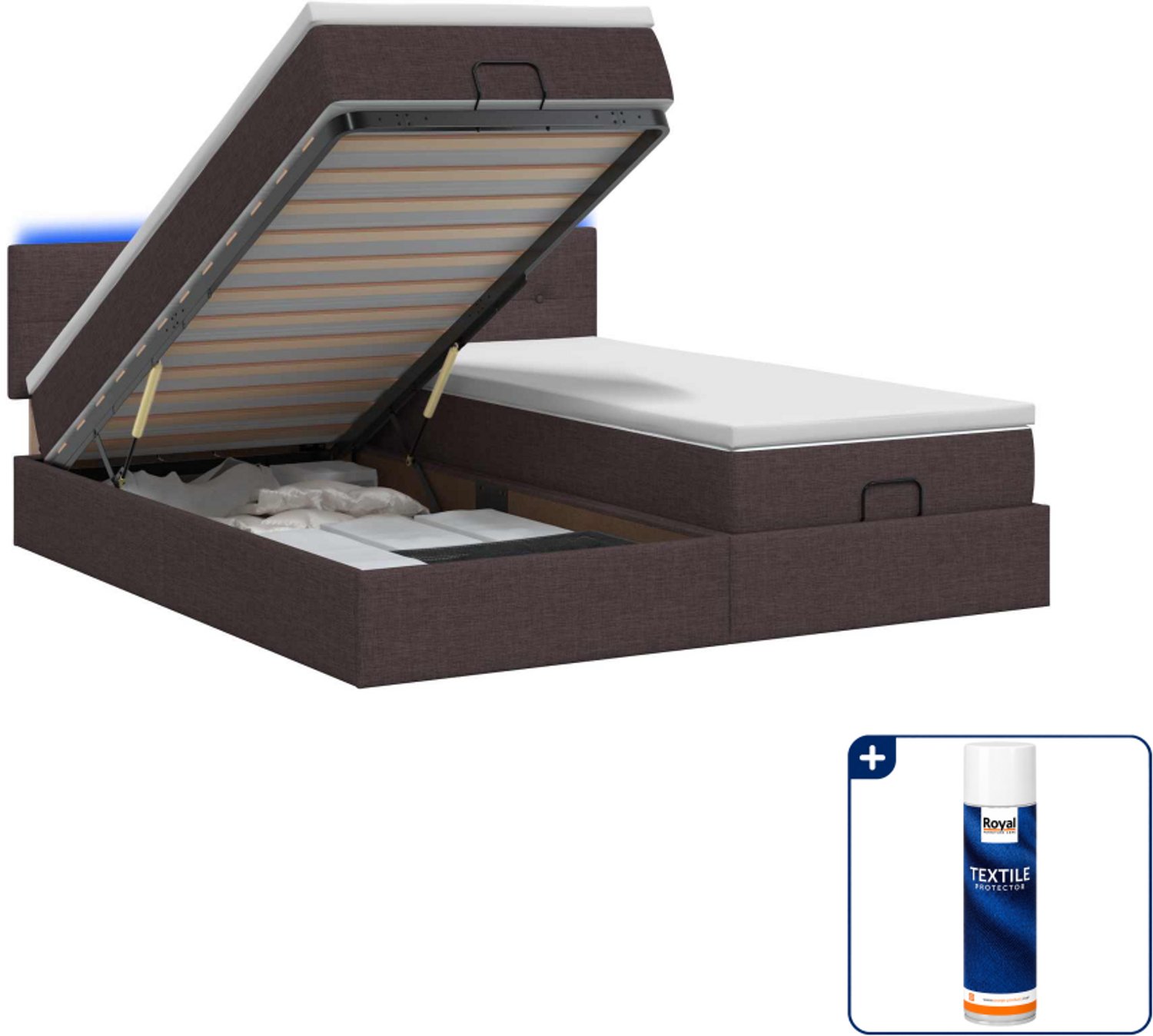 vidaXL ottoman bed met matras en led - 200 x 200 cm - donkerbruin - Inclusief textielbeschermer 500 ml