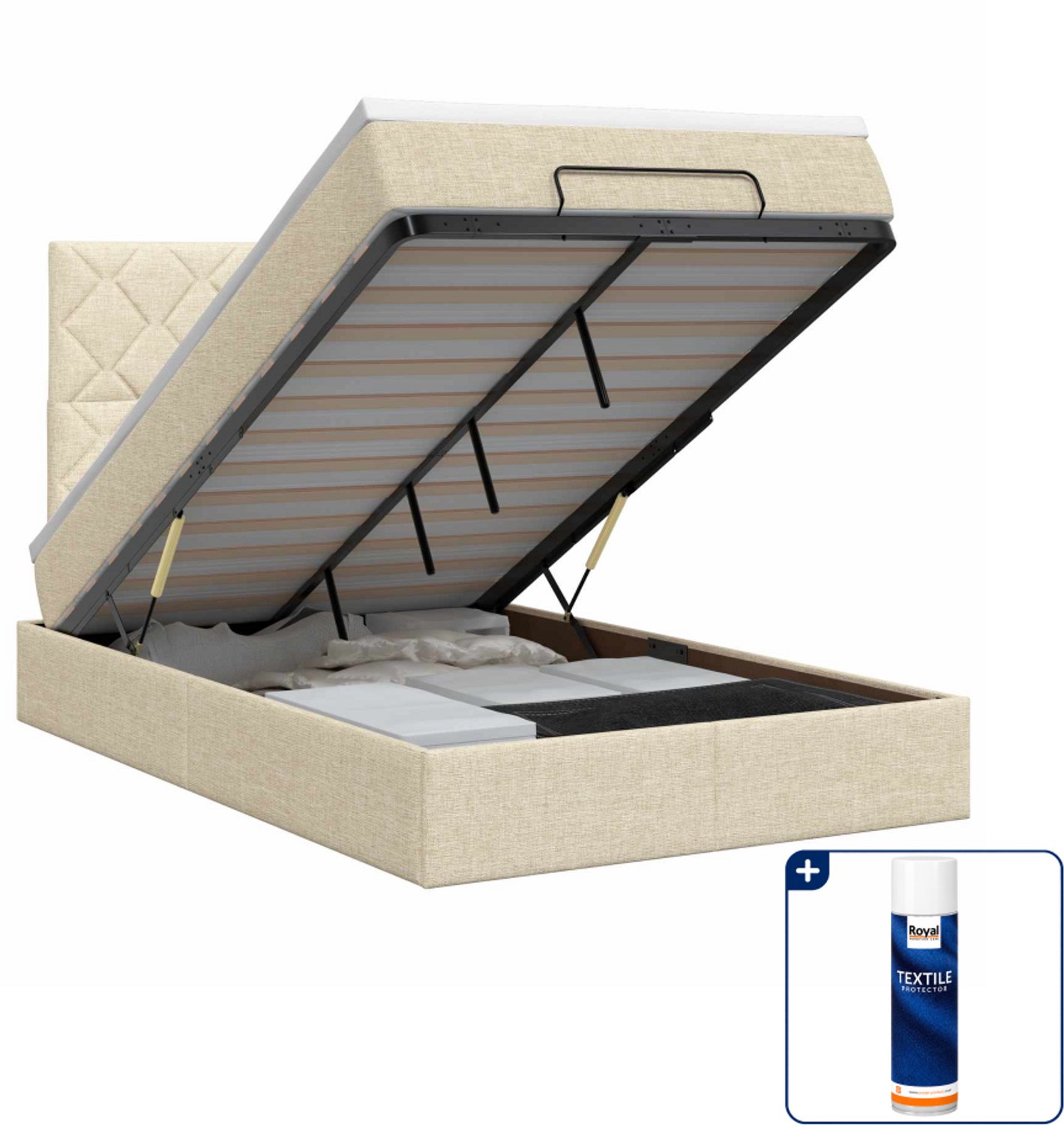 vidaXL ottoman bed met matras - 120 x 200 cm - crèmekleurig - stof - Inclusief textielbeschermer 500 ml