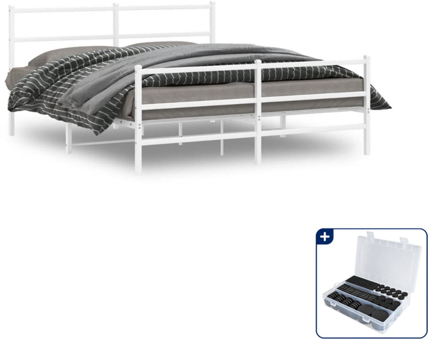 vidaXL bedframe - 150 x 200 cm - staal - wit - Inclusief antikrasvilt 177-delig