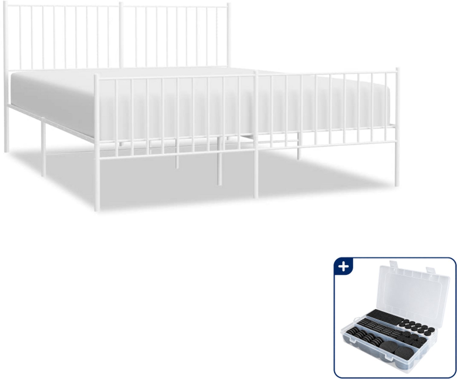vidaXL bedframe 150 x 200 cm - metaal - wit - Inclusief antikrasvilt 177-delig