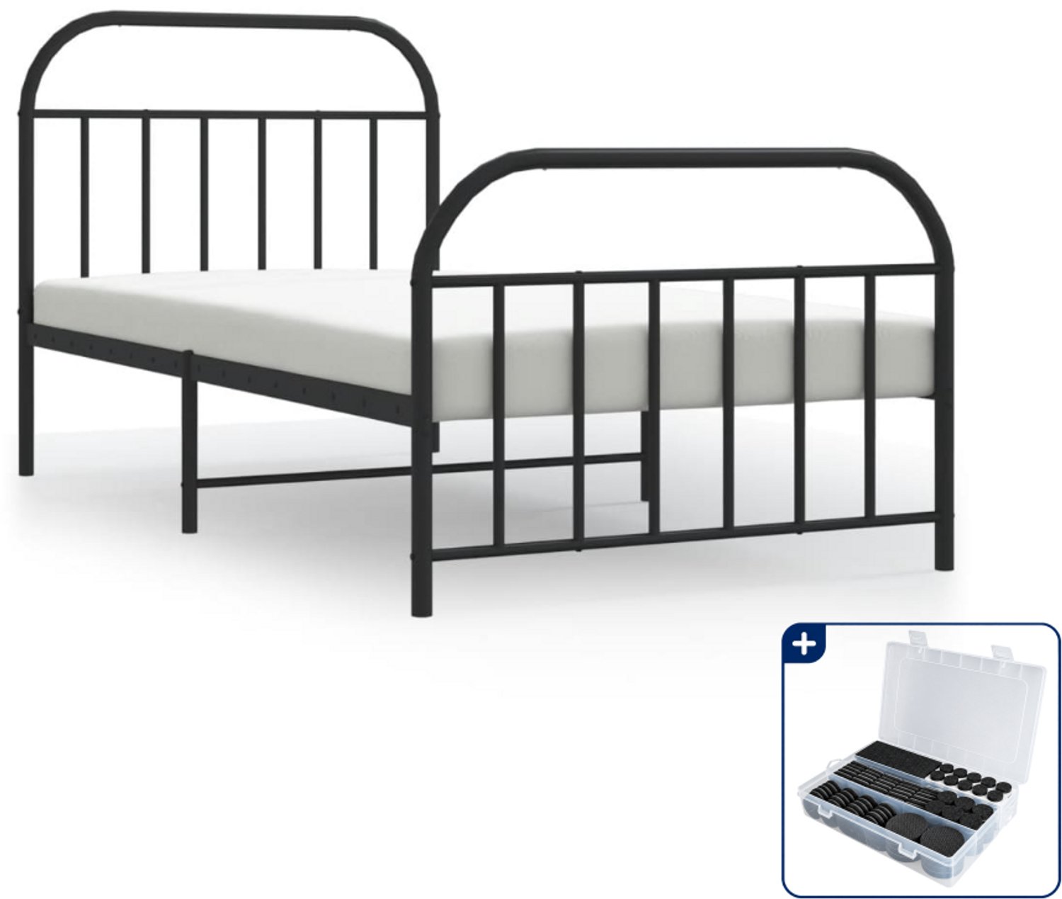 vidaXL bedframe - 107 x 203 cm - metaal - zwart - Inclusief antikrasvilt 177-delig