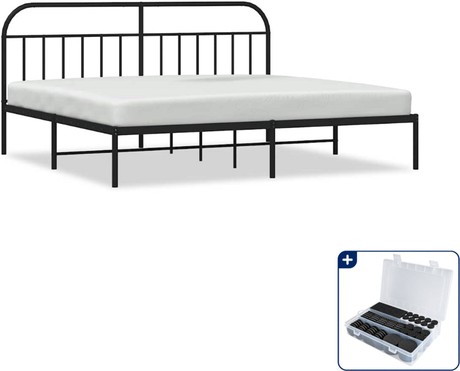 vidaXL bedframe met hoofdbord - 200 x 200 cm - staal - zwart - Inclusief antikrasvilt 177-delig