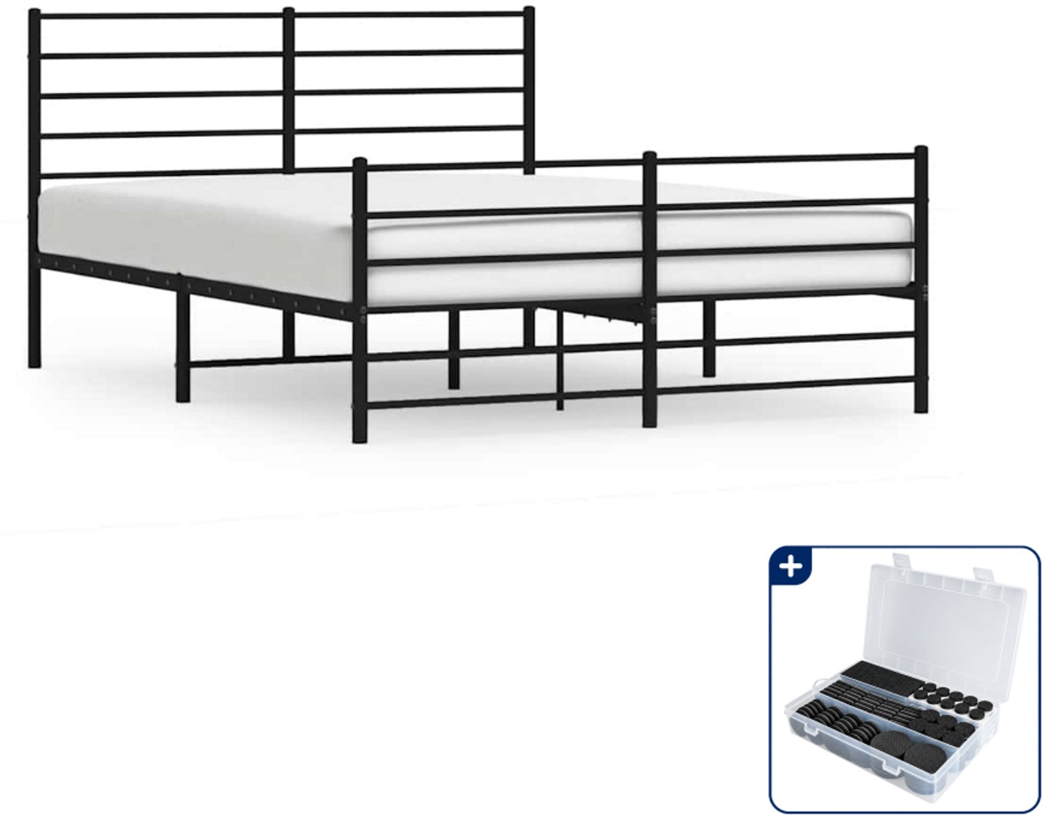 vidaXL bedframe - 120 x 190 cm - metaal - zwart - Inclusief antikrasvilt 177-delig