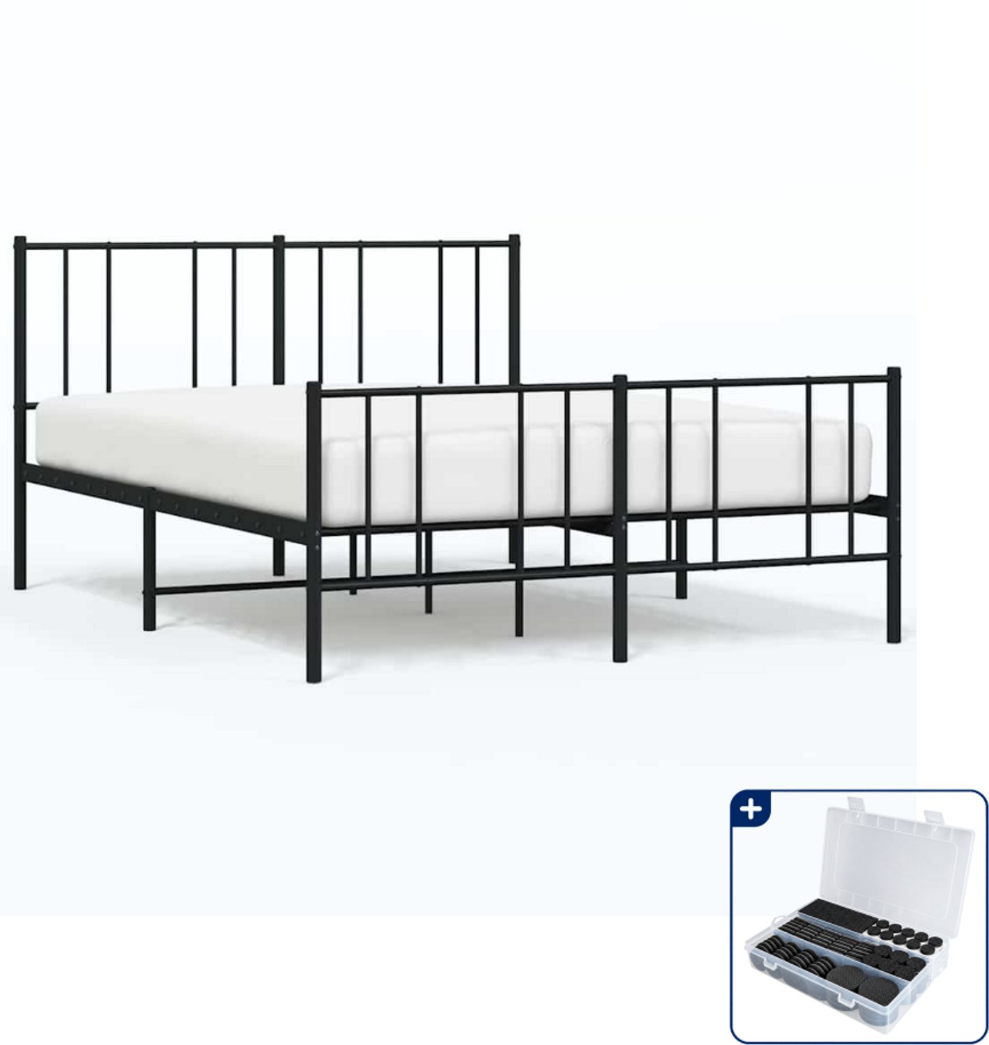 vidaXL bedframe met voetbord - Queensize - 160 x 200 cm - zwart - Inclusief antikrasvilt 177-delig