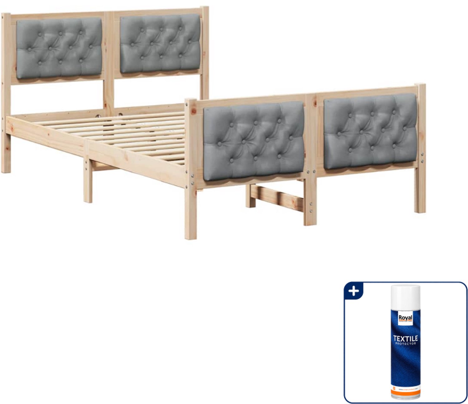 vidaXL Bedframe - 120 x 190 cm - massief grenenhout - lichtgrijs - Inclusief textielbeschermer 500 ml Bruin