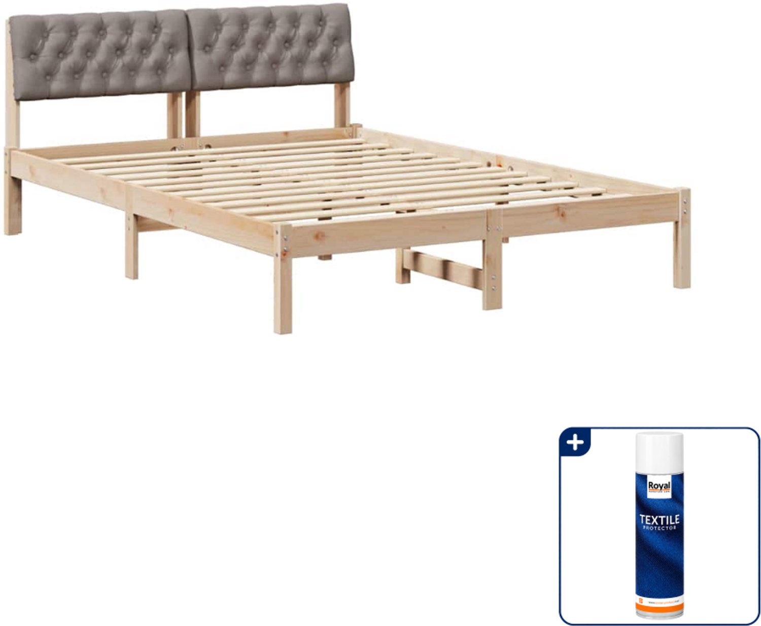 vidaXL bedframe - 140 x 190 cm - massief grenenhout - bruin en taupe - Inclusief textielbeschermer 500 ml