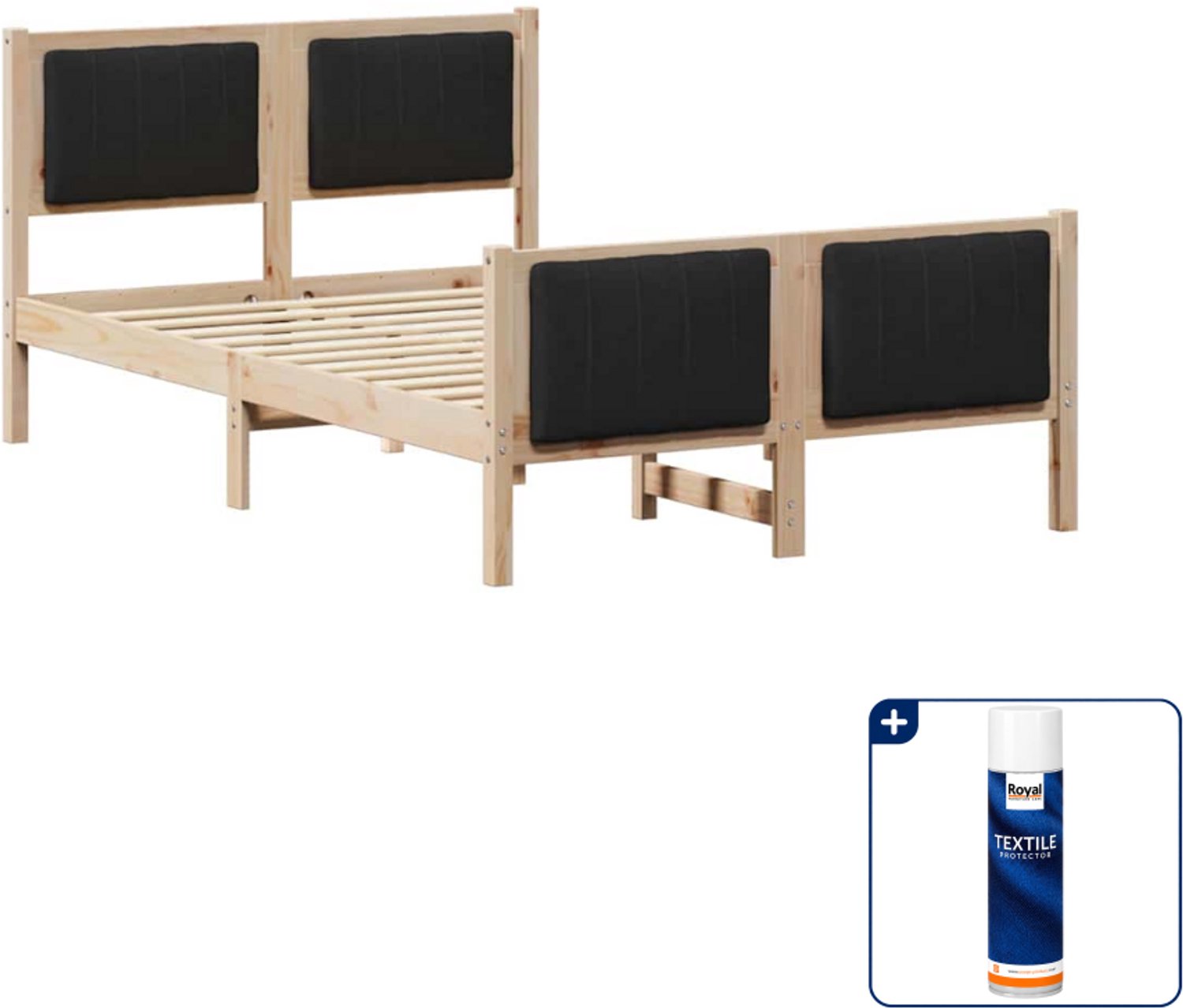 vidaXL bedframe - 120 x 200 cm - massief grenenhout - bruin en zwart - Inclusief textielbeschermer 500 ml