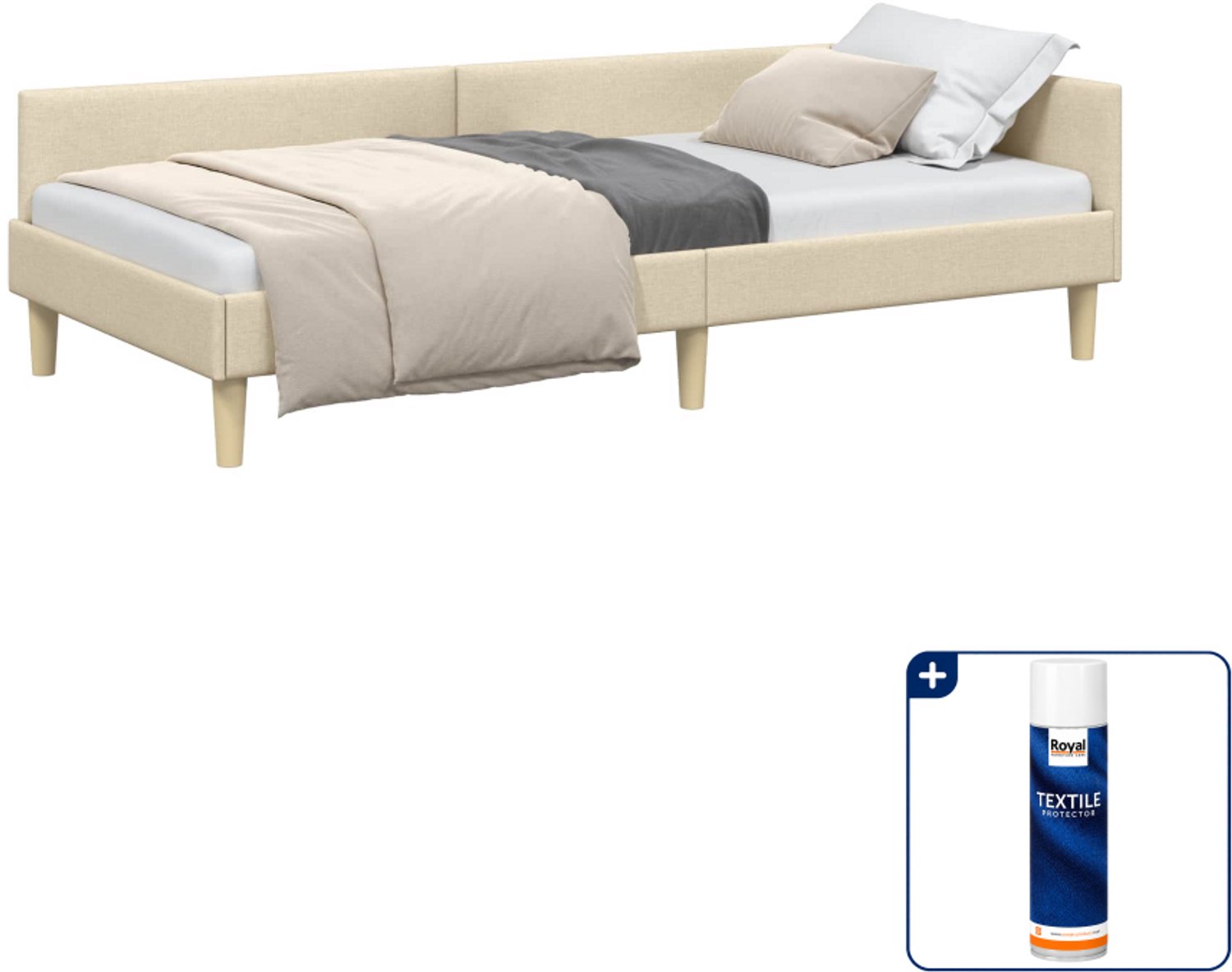 vidaXL hoekbedframe - 90 x 190 cm - stof - crème - Inclusief textielbeschermer 500 ml