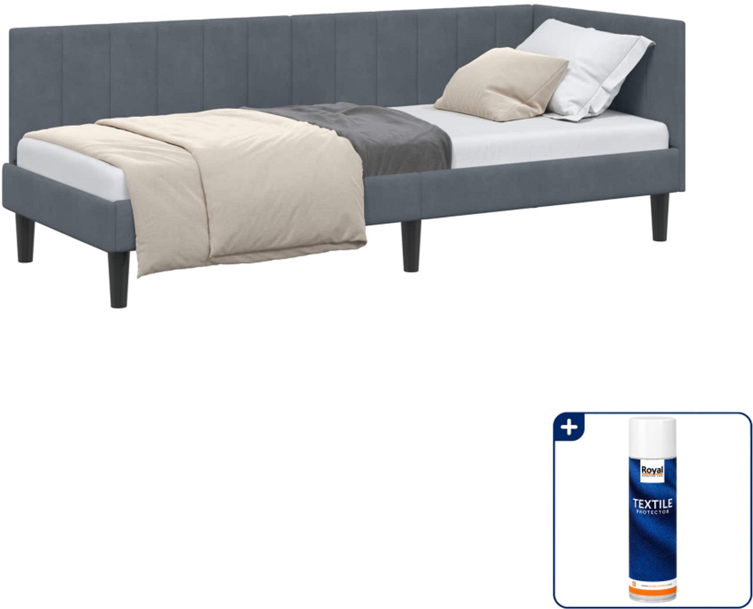 vidaXL hoekbedframe - 80 x 200 cm - fluweel - donkergrijs - Inclusief textielbeschermer 500 ml
