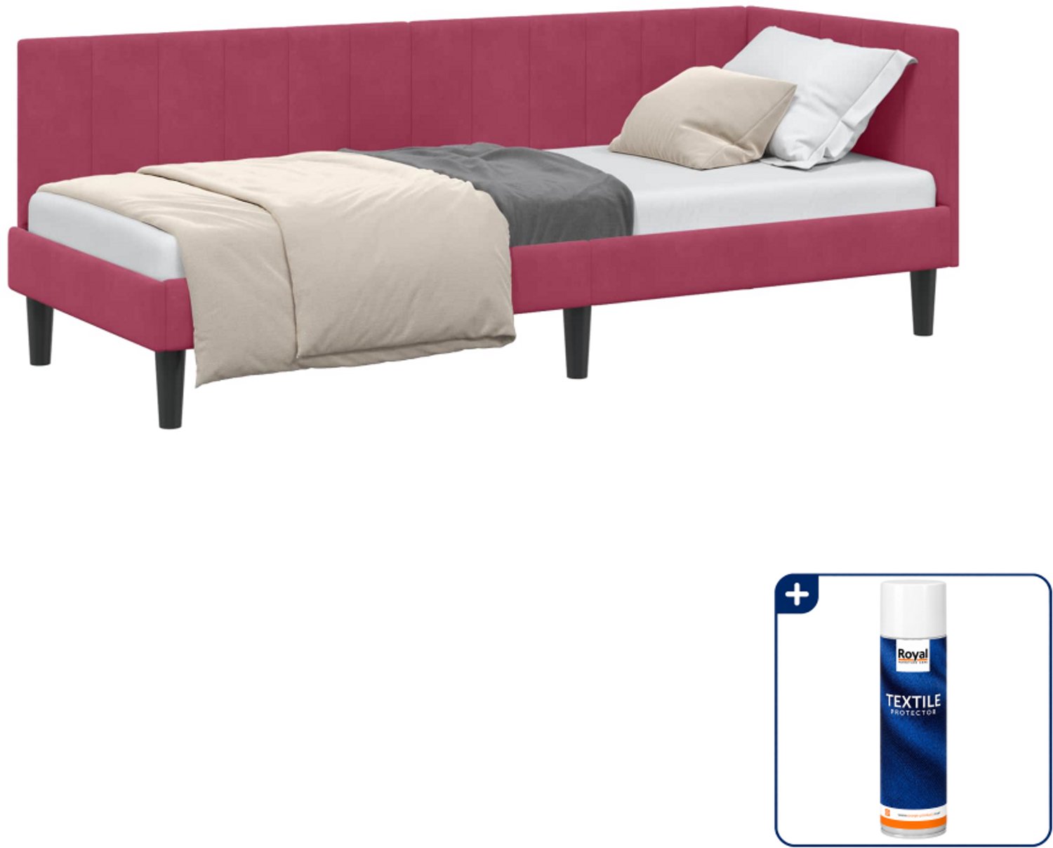 vidaXL hoekbedframe - 80 x 200 cm - fluweel - wijnrood - Inclusief textielbeschermer 500 ml