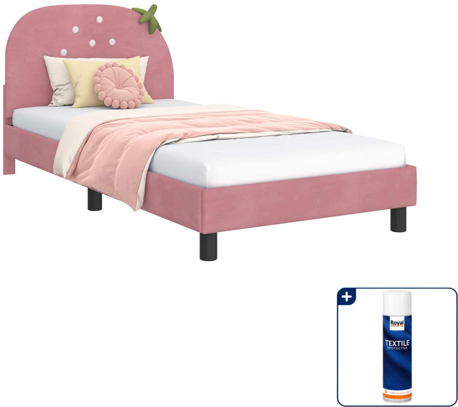 vidaXL kinderbedframe - 90 x 190 cm - fluweel - roze - Inclusief textielbeschermer 500 ml