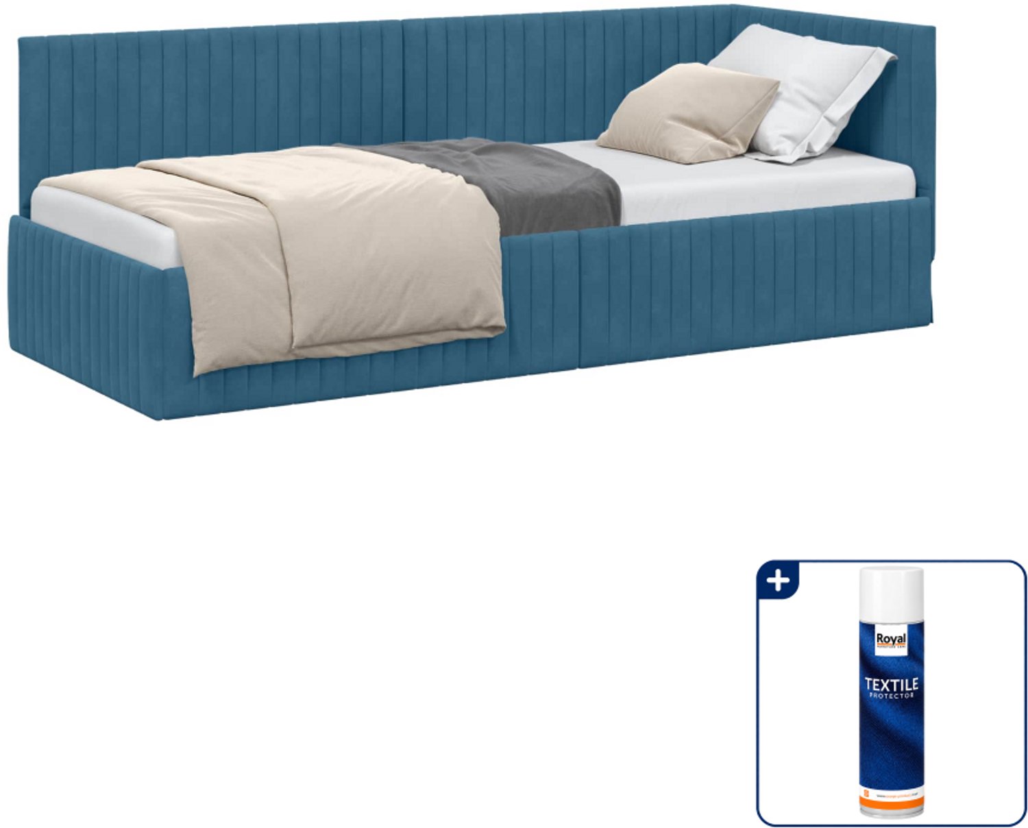 vidaXL hoekbedframe - 80 x 200 cm - fluweel - blauw - Inclusief textielbeschermer 500 ml