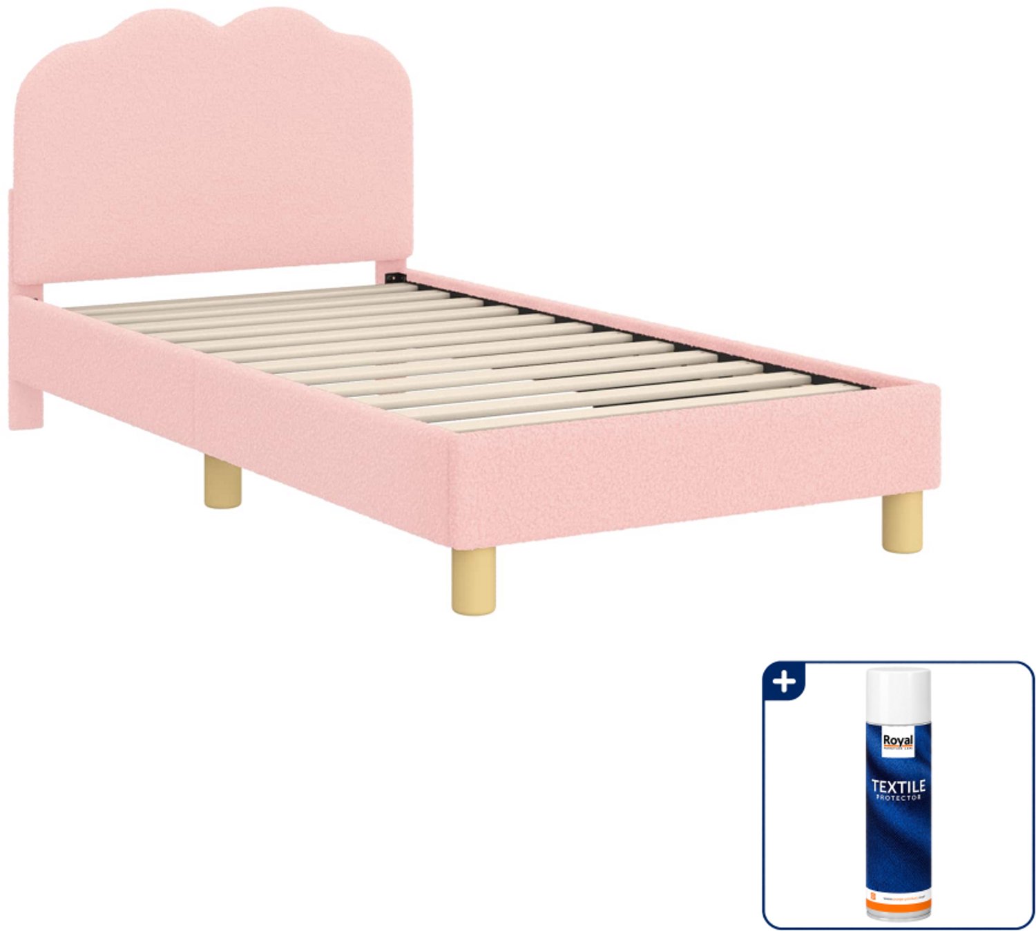 vidaXL kinderbedframe - 80 x 160 cm - bouclé - roze - Inclusief textielbeschermer 500 ml