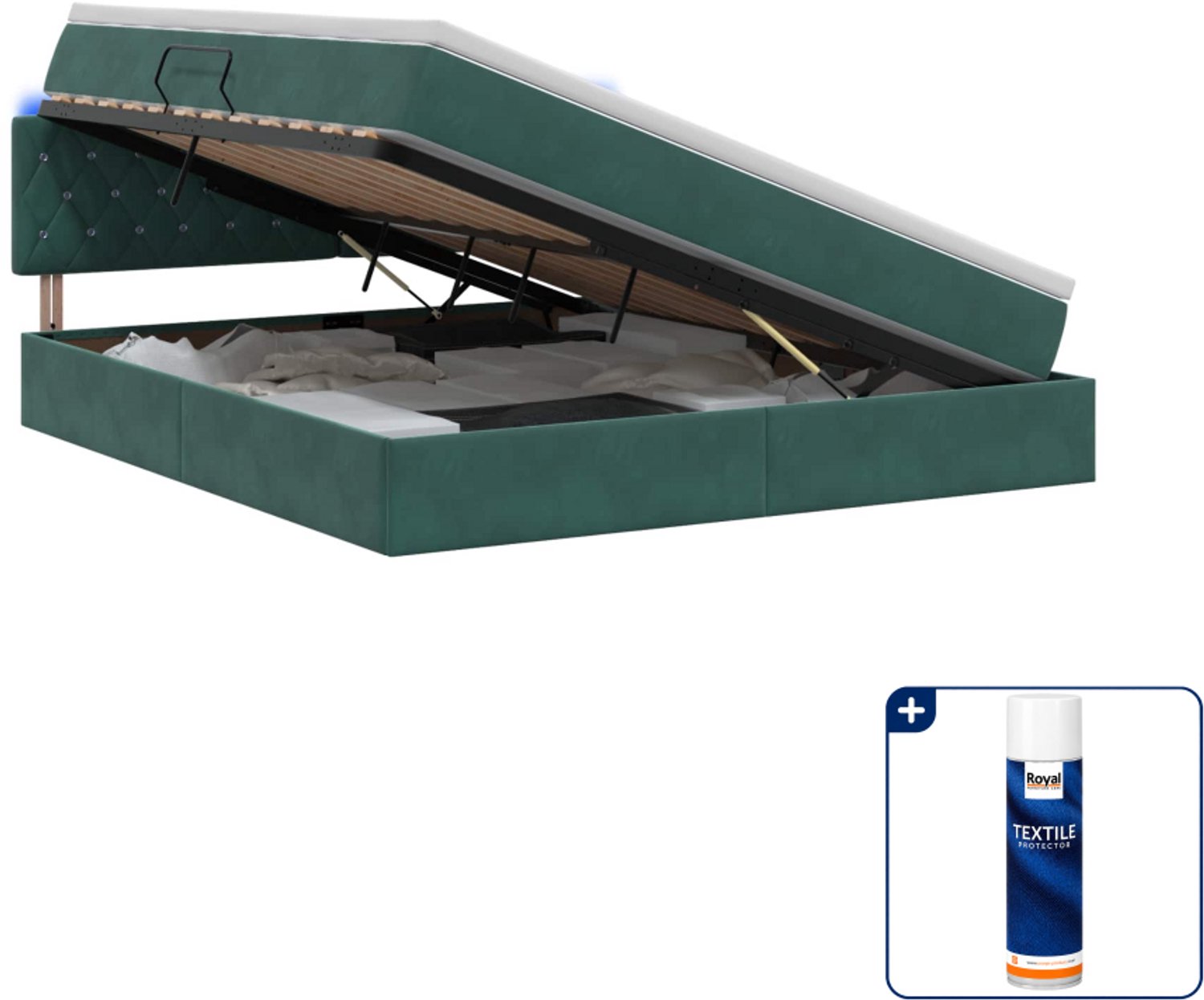vidaXL Queensize LED opslagbed met matras - 160 x 200 cm - fluweel - Inclusief textielbeschermer 500 ml Groen