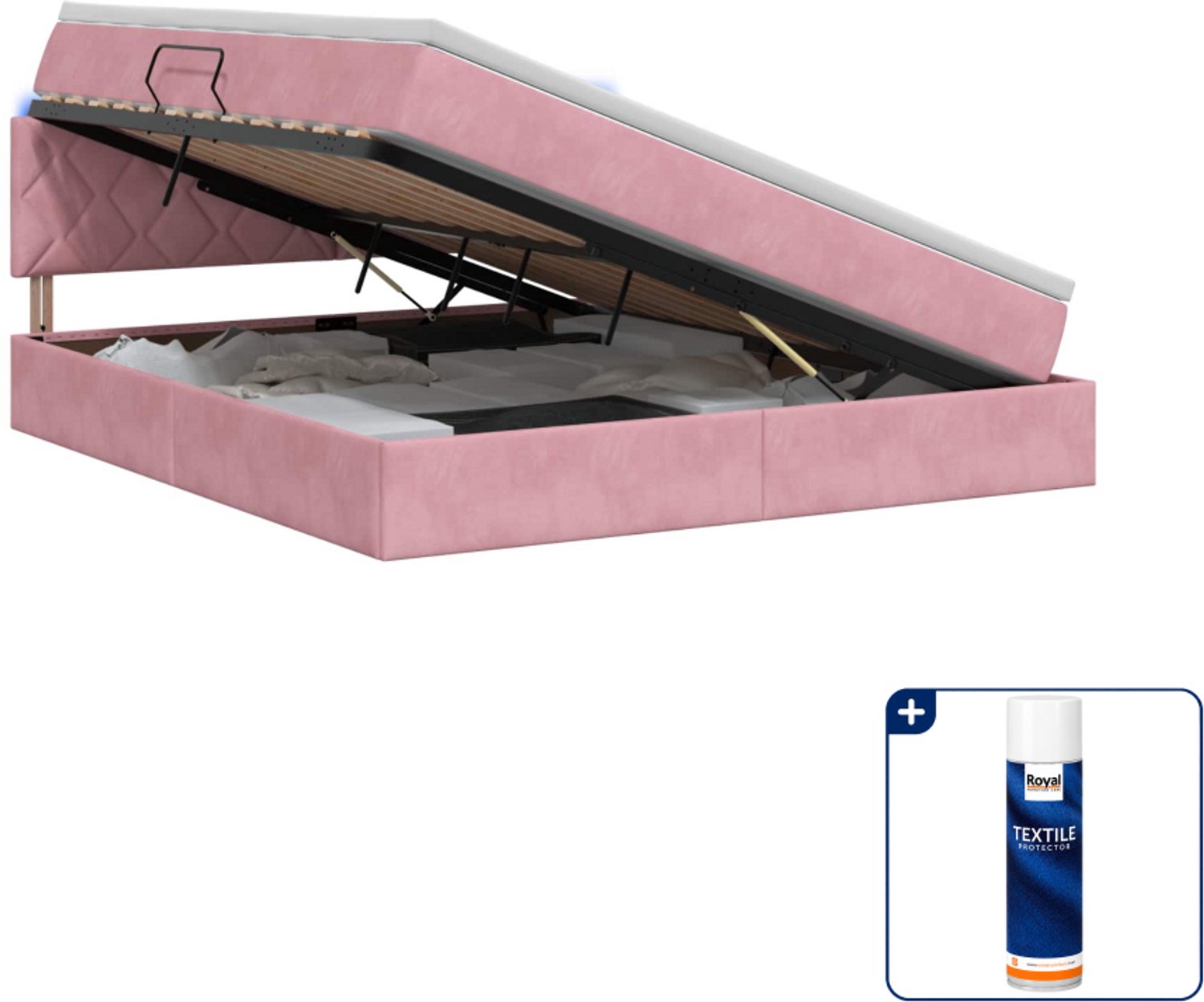 vidaXL queensize opslagbed met matras - 160 x 200 cm - roze - Inclusief textielbeschermer 500 ml
