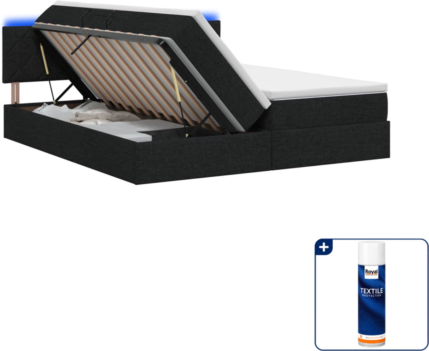 vidaXL led opbergbed - Super kingsize - 200 x 200 cm - zwart - Inclusief textielbeschermer 500 ml